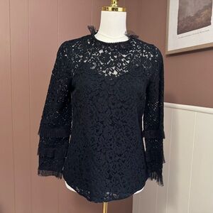 J. Crew Women’s Black Lace and Tulle Blouse Whimsigoth Victorian